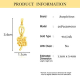 916/22K Yellow Gold Auspicious Fortune Pendant