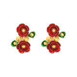 916/22K Yellow Gold Enamel Flower Ear Studs