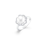 White Gold With Pearl & Diamond Ring