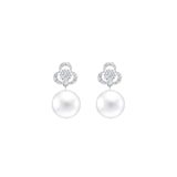 White Gold With Pearl & Diamond Earrings