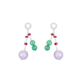 Jade & Ruby Beads with White Gold & Diamond Earrings