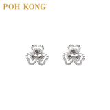 POH KONG 375/9K White Gold Three Heart Stud Earring