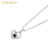 POH KONG 375/9K White Gold Chain with Heart Shape Sapphire Pendant