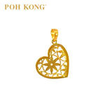 POH KONG 916/22K Yellow Gold Exquisite Heart Shape Pendant With Flower