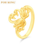 POH KONG 916/22K Yellow Gold Affectionate Swans Design Ring 深情天鹅