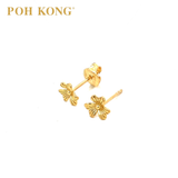 POH KONG 916/22K Gold Three Heart Shape Flower Stud Earrings