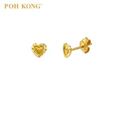 POH KONG 916/22K Gold Striped Heart Stud Earrings