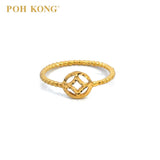 POH KONG 916/22K Yellow Gold Ancient Coin Carved Beads Ring