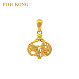 POH KONG 916/22K Yellow Gold Happy Love Dragon and Phoenix Charm Pendant