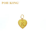 POH KONG 916/22K Gold Exquisite Heart Shape Pendant With Alphabet K