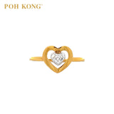 POH KONG 916/22K Yellow Gold Double Heart With White Gold Ring