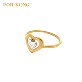 POH KONG 916/22K Yellow Gold Double Heart With White Gold Ring