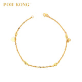 POH KONG 916/22K Gold Machine Carved Single Curb Beads With Heart Shape Anklet