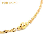 POH KONG 916/22K Gold Machine Carved Single Curb Beads With Heart Shape Anklet