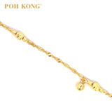 POH KONG 916/22K Gold Machine Carved Single Curb Beads With Heart Shape Anklet