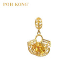 POH KONG 916/22K Yellow Gold Semicircle Shopper Bag With Flower Pendant