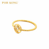 POH KONG 916/22K Yellow Gold Ancient Coin Carved Beads Ring