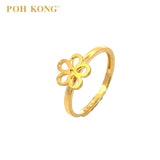 POH KONG 916/22K Gold Five Petal Flower Hollow Ring