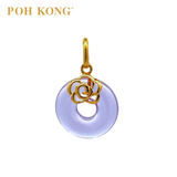 POH KONG 916/22K Yellow Gold Purple Glass Rose Pendant