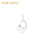 POH KONG 750/18K White Gold With Diamond Double Heart Pendant