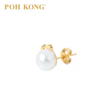 POH KONG 585/14K Yellow Gold Elegant Pearl With Diamond Stud Earrings