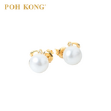 POH KONG 585/14K Yellow Gold Elegant Pearl With Diamond Stud Earrings