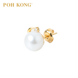 POH KONG 585/14K Yellow Gold Elegant Pearl With Diamond Stud Earrings