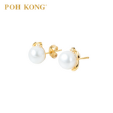 POH KONG 585/14K Yellow Gold Elegant Pearl With Diamond Stud Earrings