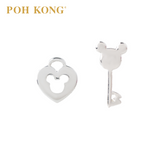 POH KONG 375/9K White Gold Disney Mickey Lock & Key Love Stud Earrings